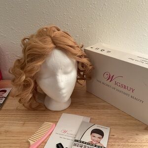 Wigsbuy human hair wig curly wavy reddish blonde